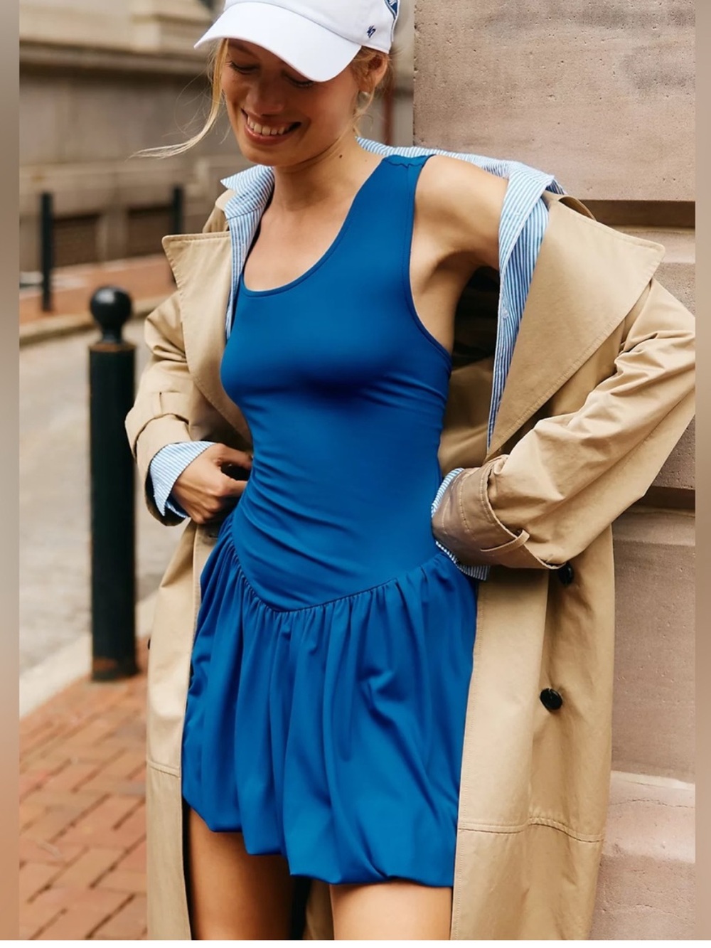 ANTHROPOLOGIE Daily Practice Bubble-Hem Mini Dress M Royal Blue $108 Retail NWT